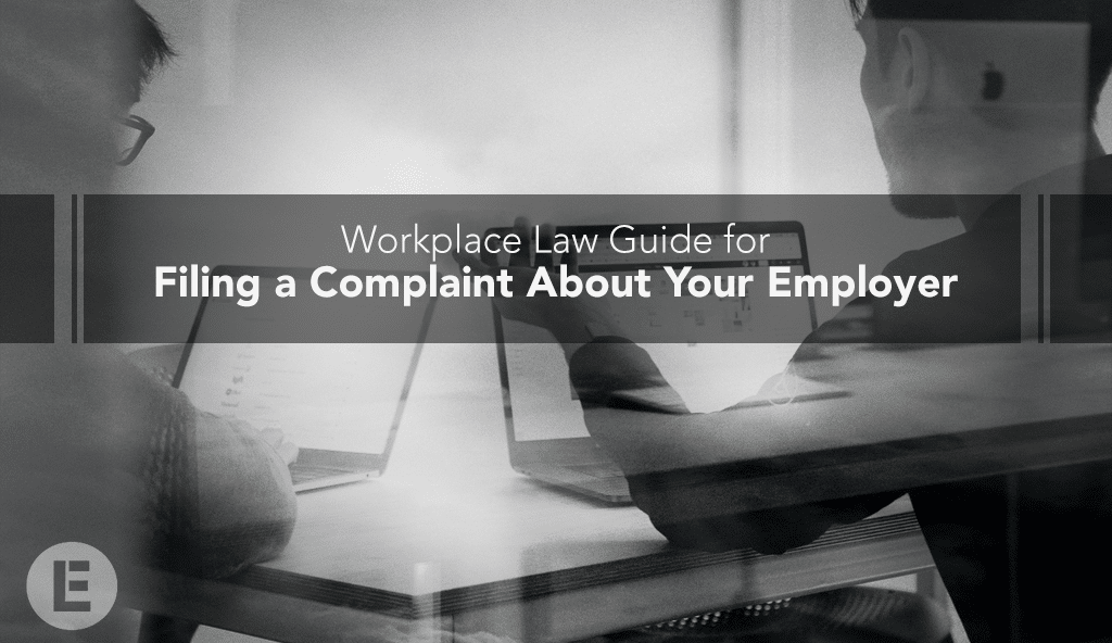 frustrated employee discussing with workmate Executive Legal workplace law guide for filing a complaint about employers